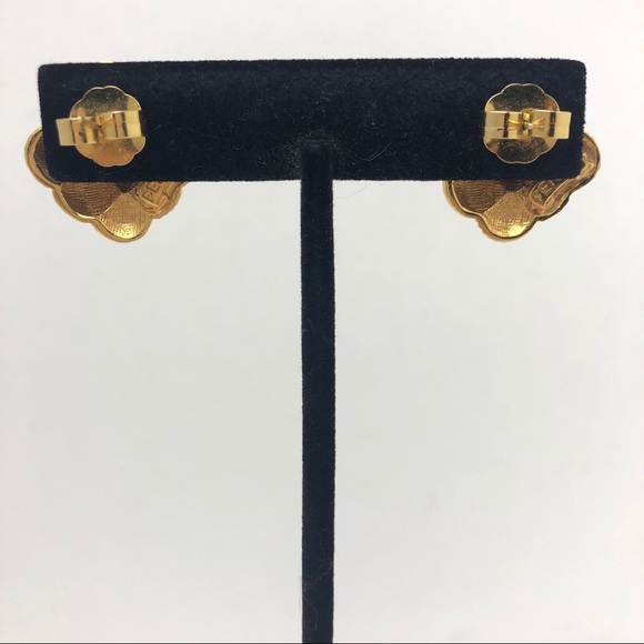 VTG 80s FENDI ETRUSCAN BASKETWEAVE LOGO EARRINGS - Picture 10 of 10